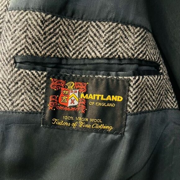VTG Maitland of England Men's Gray Wool Herringbone Overcoat 46 R - Picture 15 of 15